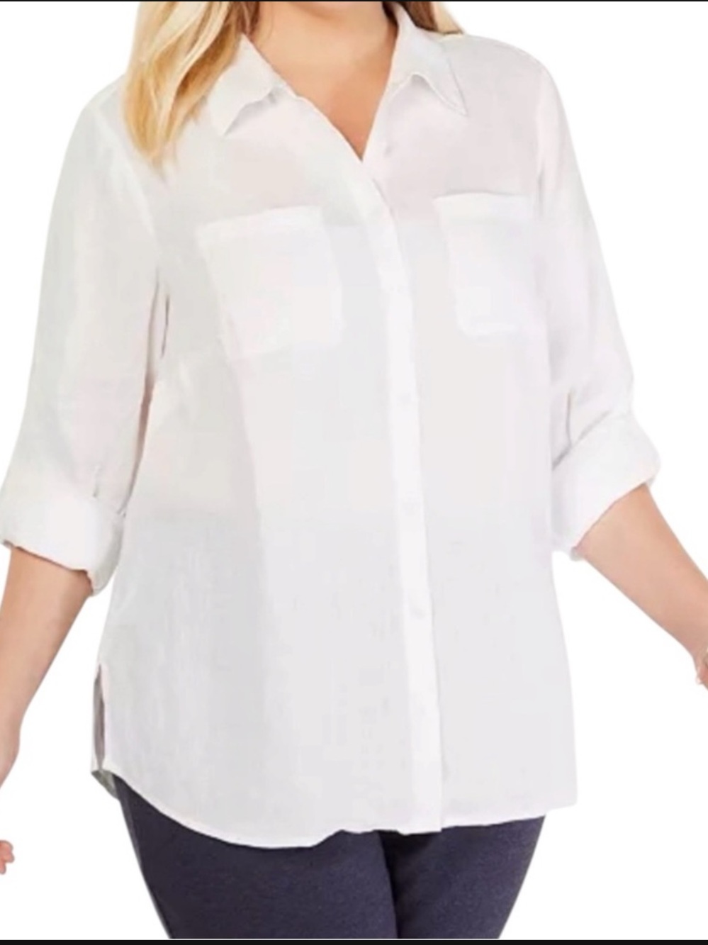 CHARTER CLUB 100% Linen Classic White Button-Front Shirt Size Medium - Picture 8 of 9